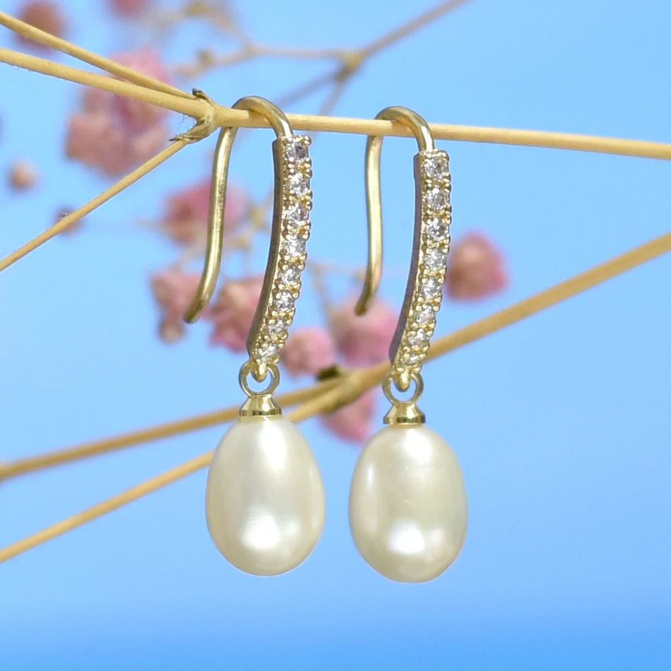 Natural Freshwater Pearl Dangle Earrings for Women Fashion Gifts 14K Gold Plated Drop Earrings Fine Jewelry Wholesale FEIGE