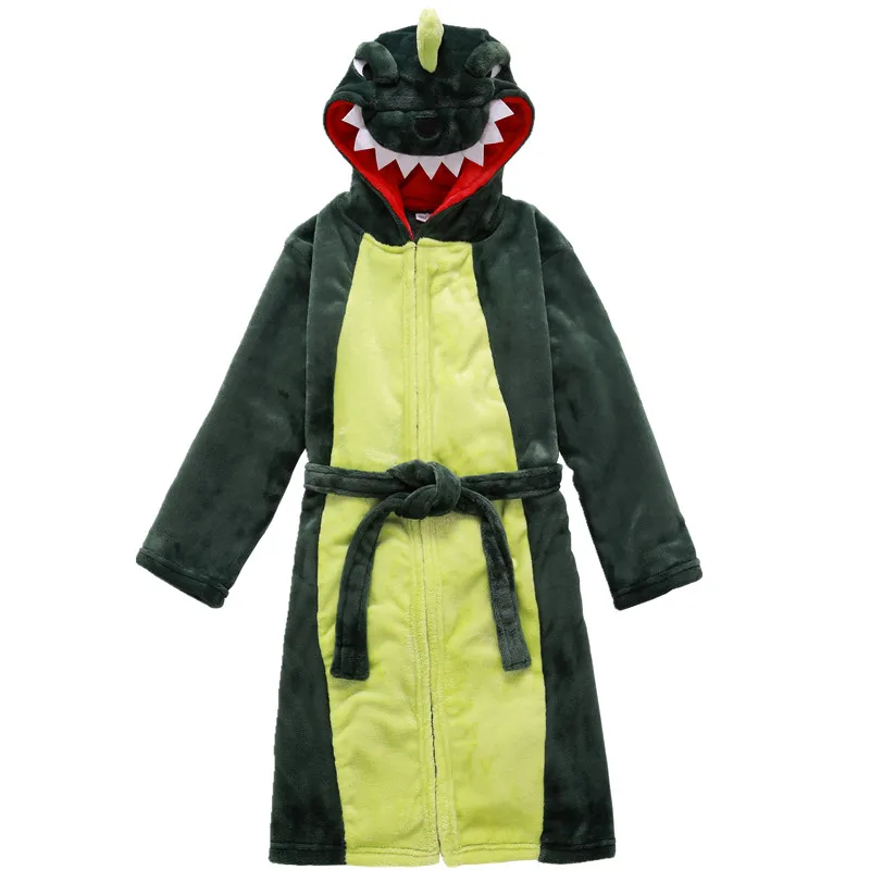 Cartoon Children Bathrobe for Boy Girls Pajamas Flannel Tiger Animal Hooded Bath Robe Baby Kids Home Wear Outfit Roupao Infantil