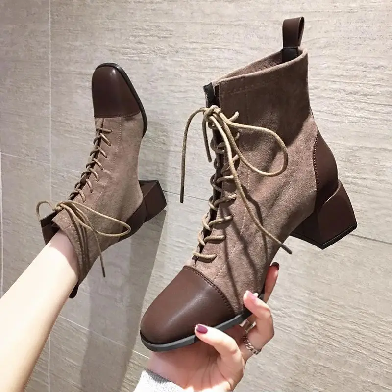 

Strap Martin boots women's tide ins spring and autumn 2021 new Joker British style medium heel short thick heel boots