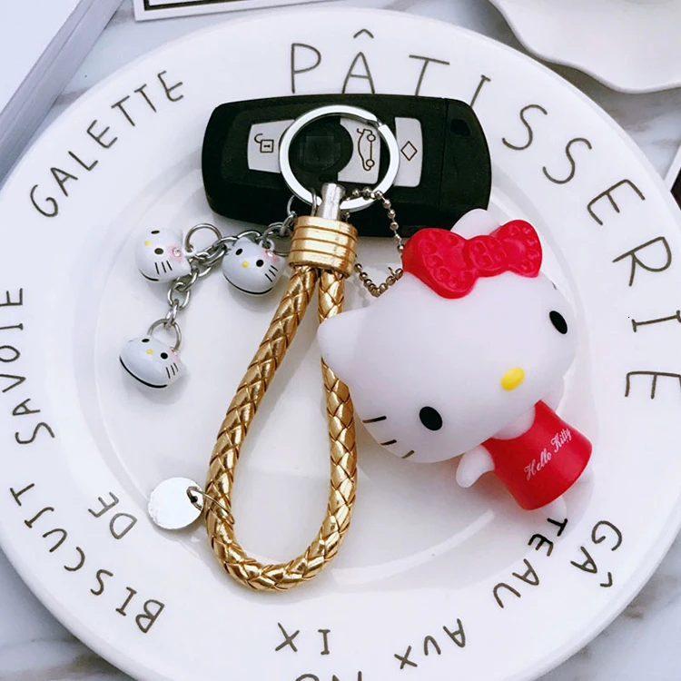 A14 Милый розовый Кот hello kitty кукла брелок кожаный шнур брелок держатель металлический брелок с колокольчиком брелок Шарм сумка Подвеска для автомобиля подарок - Цвет: A14