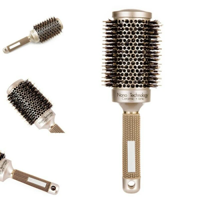 Круглая керамическая щетка для волос с золотистой ручкой Парикмахерская щетина