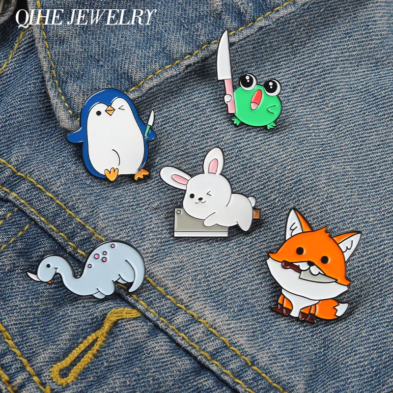 

Funny Frog Rabbit Penguin Dinosaur Fox Enamel Pin Cartoon Animal Brooch Badge Lapel Clothes Sweater Jewelry Kids Gifts Wholesale