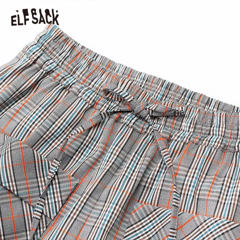 ELFSACK серые клетчатые повседневные женские штаны-шаровары осенние прямые офисные женские штаны для ежедневной носки с карманами на молнии
