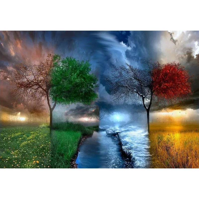 

No Framed Oil Painting By Numbers for Adults Four Seasons Scenery Painting Poster DIY Wall Art Pictures for Living Room Bedroom