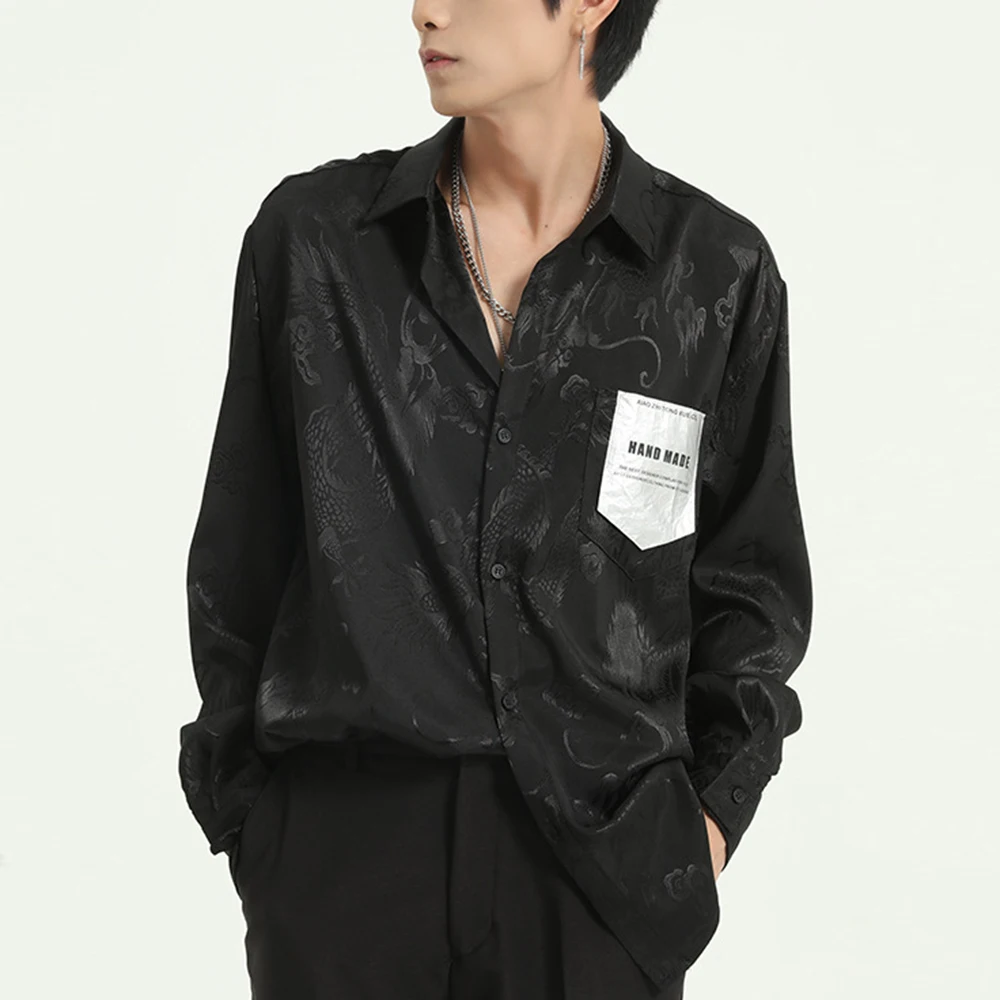 Korean Designed Men's Black Casual Shirt Blouse Men Fashions Harajuku Streetwear Clothing Hip Hop Long Sleeve Loose Shirt