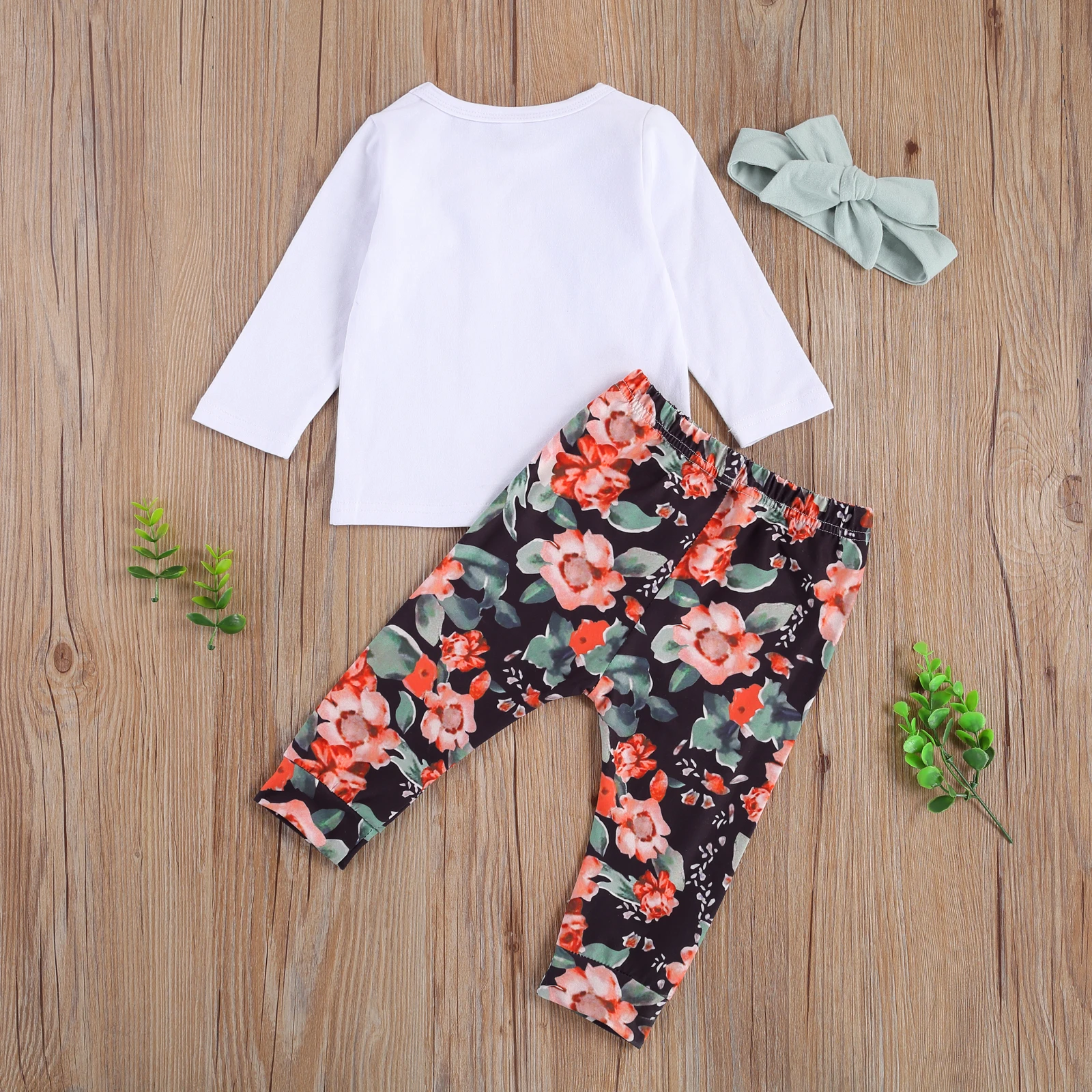 

Pudcoco 2020 Autumn 0-24M Toddler Baby Girl 3Pcs Set Solid Color Flowers Applique Long Sleeve Top+Floral Print Pants+Headband