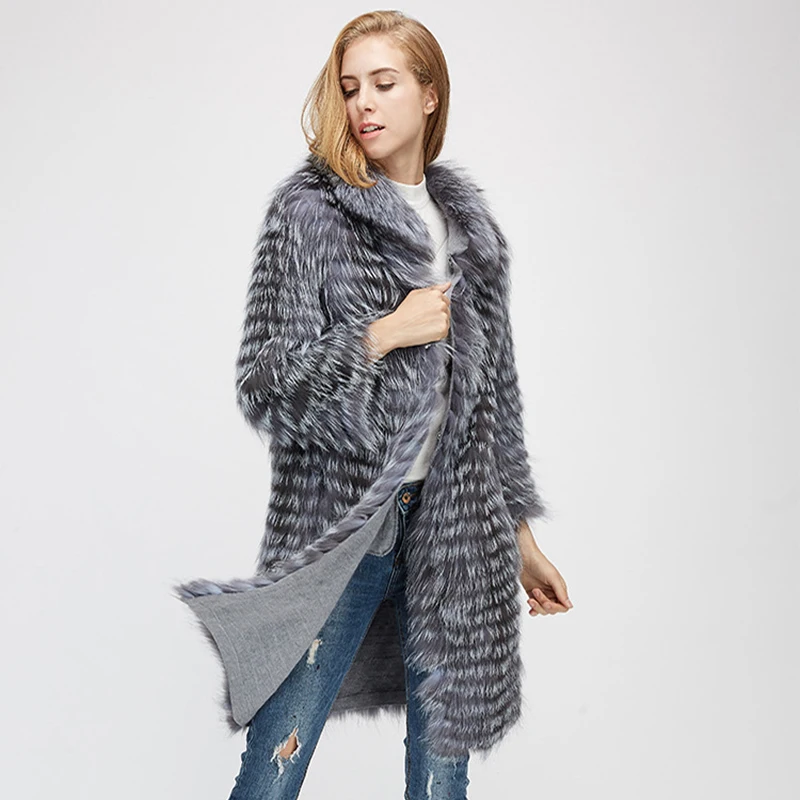 Women's winter fur coat is really silver fox fur long size enlarge