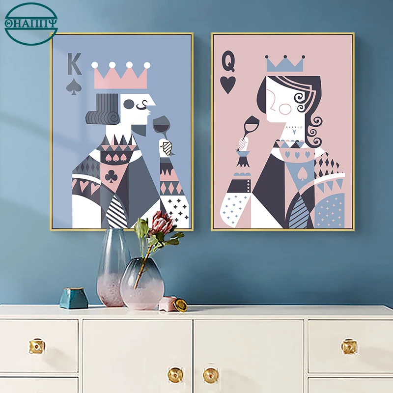 

Poker King And Queen Wall Art Canvas Paintings Modern Nordic Poster Pictures For Living Room Home Decorative No Frame