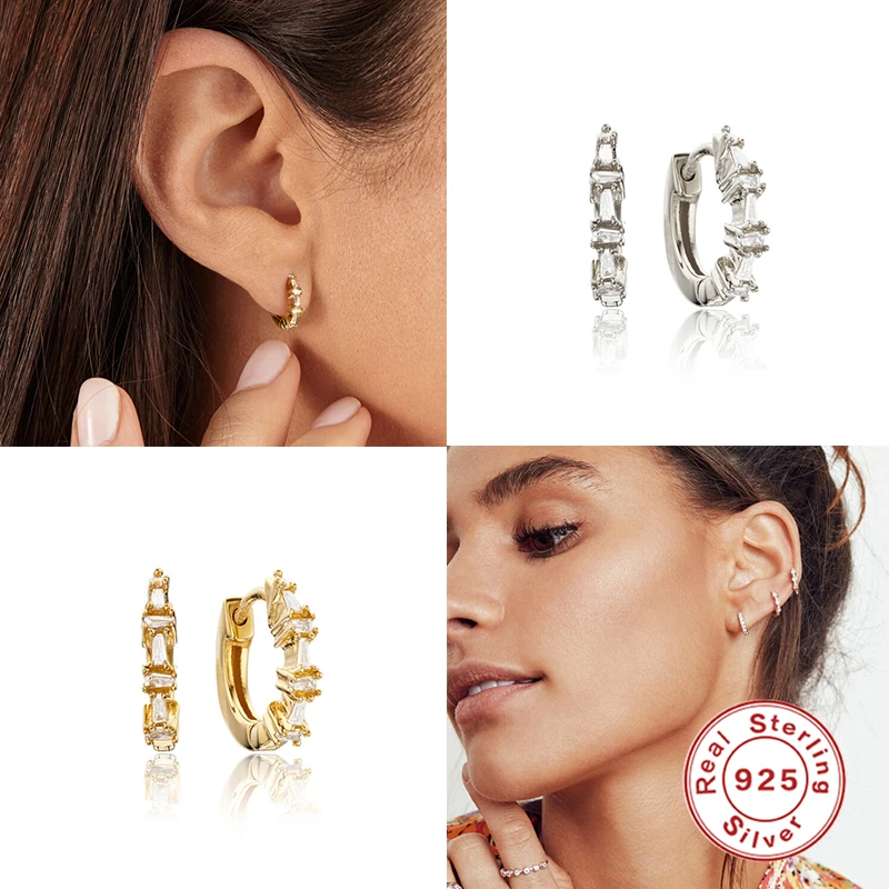 

Genuine 925 Sterling Silver Earring Argolas Bling Sparkling Rainbow Zircon Hoops Earrings For Women lovers' Girl Fine Pendientes