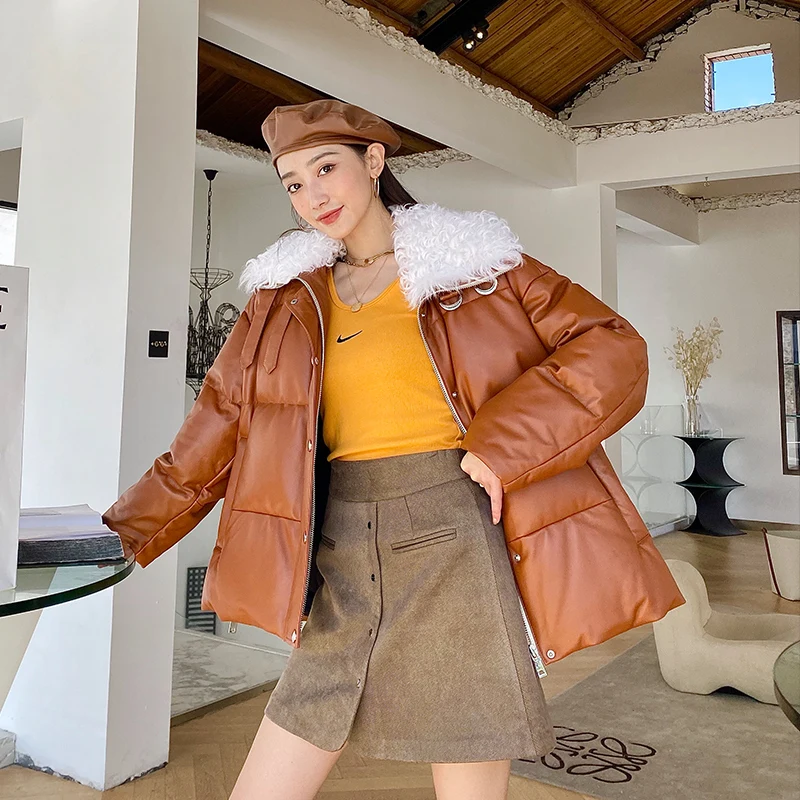 doudoune courte cuir femme