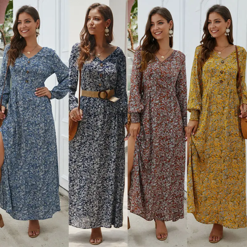 Женские длинные расклешенные рукава осеннее платье в горошек Длинное Макси