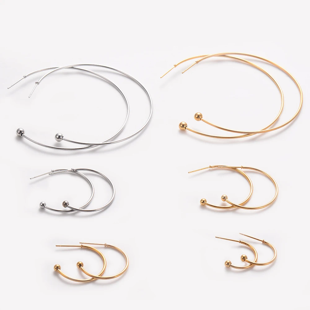 

10PCS French Ball Tip Open Circle Hoop Earring Stainless Steel Hyperbole Large Eardrop for Women Fashion Vacation Gift Jewelry