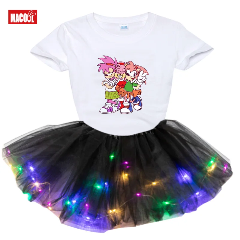 

Girls Summer Tutu Dress Set Outfit Clothing 2pcs Toddler Baby Kids Light LED Party Dress Summer Children Clothing Suit princess