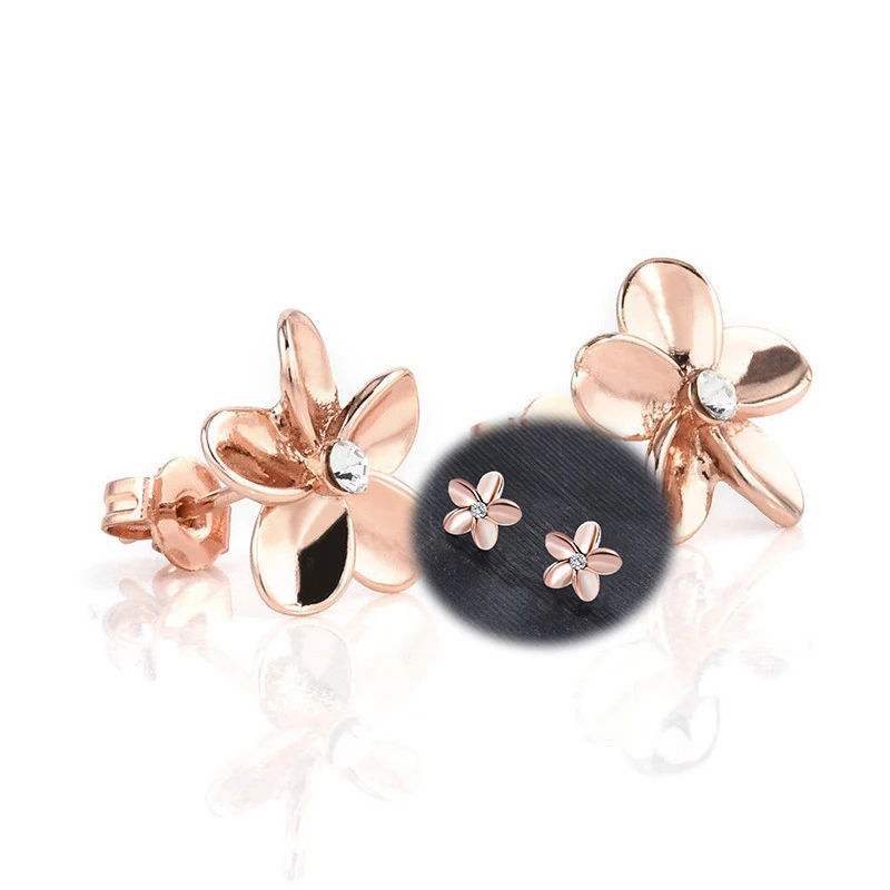 

Daisy Flower Earrings Gift Womens Rose Gold Plated Ear Stud Round Jewellery