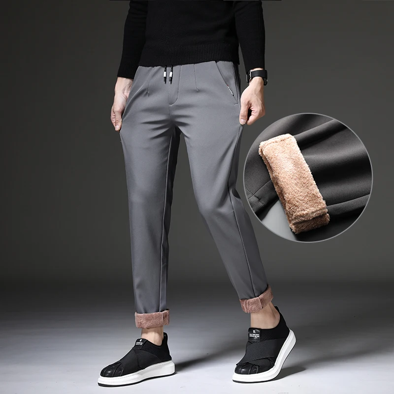 Новинка 2019 мужские Зимние флисовые теплые штаны повседневные брюки тонкие
