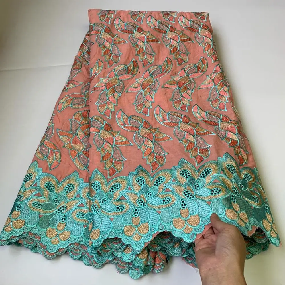 

good quality cotton lace fabric 5yards swiss voile lace fabric good quality stones cotton for dress SHIS11027