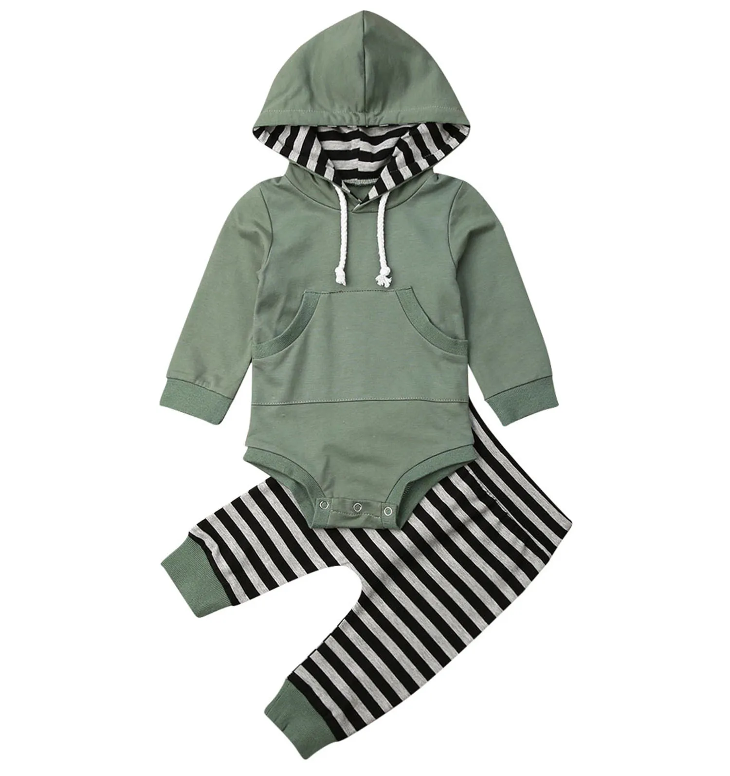 

Комплект одежды для новорожденных, малышей, мальчиков, свитшот с длинным рукавом и капюшоном, комбинезон, топы, брюки в полоску, осенняя и весенняя одежда, 0-24 мес.