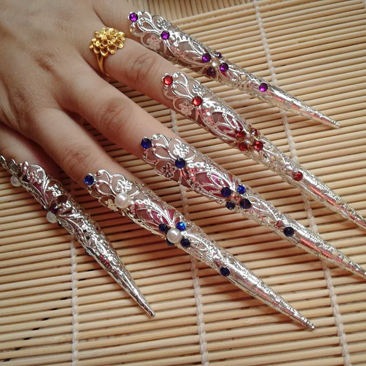 10 шт. Китайские Серебряные длинные ногти см Алмазный танцевальный реквизит ретро