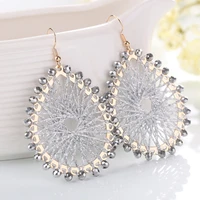 handmade wire wrapped crystals beads lace teardrop dangle drop earrings for women fashion shining wedding jewelry
