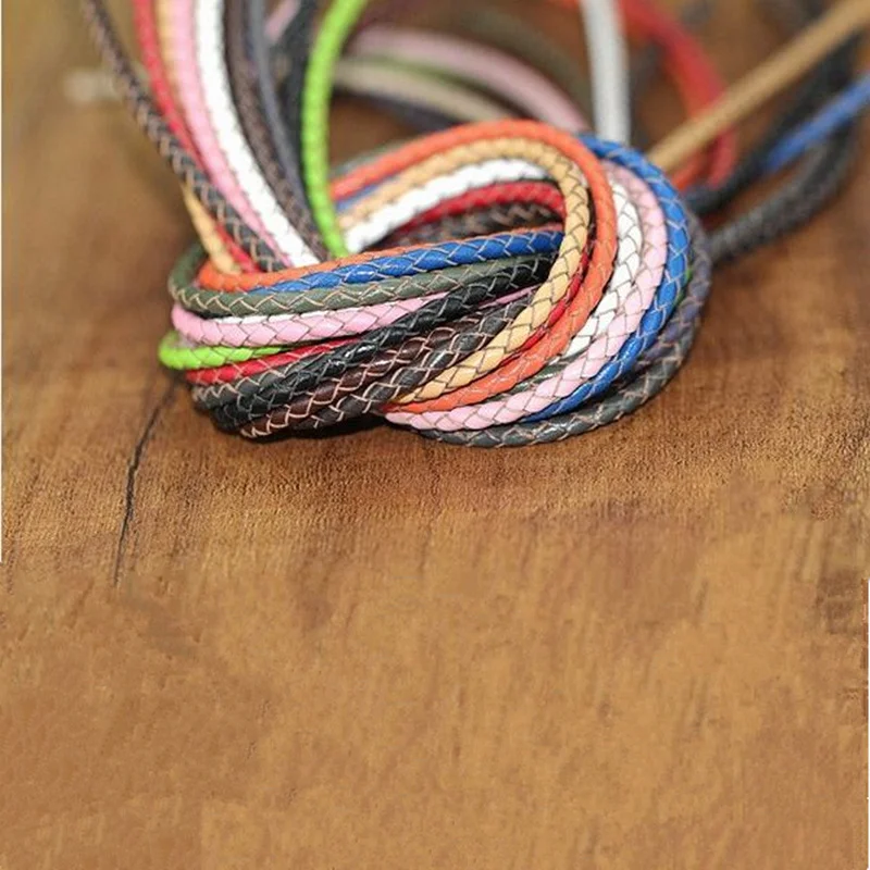 

2m/lot Color Fashion 3mm Round Genuine Braided Leather Jewelry Cord Cow leather Rope DIY Fashion Necklace Bracelet Findings