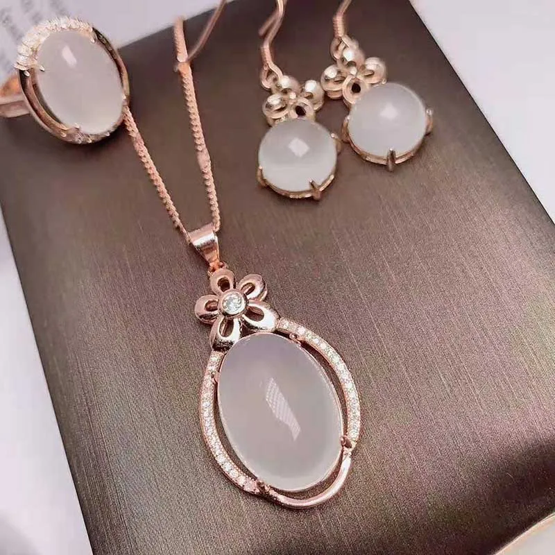 Нефритовое ледяное семя Подвеска 925 Серебряное ожерелье серьги кольцо Агат