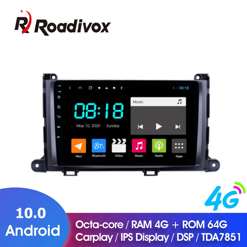 9 &quotAndroid 10 0 ОЗУ 4 Гб ПЗУ 64 ГБ для Toyota Sienna 2009 2014 автомобильный Dvd Gps-навигатор Радио