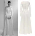 Простое шифоновое минималистичное свадебное платье с длинным рукавом, баской, женское длинное мини-платье невесты, платье невесты #2986