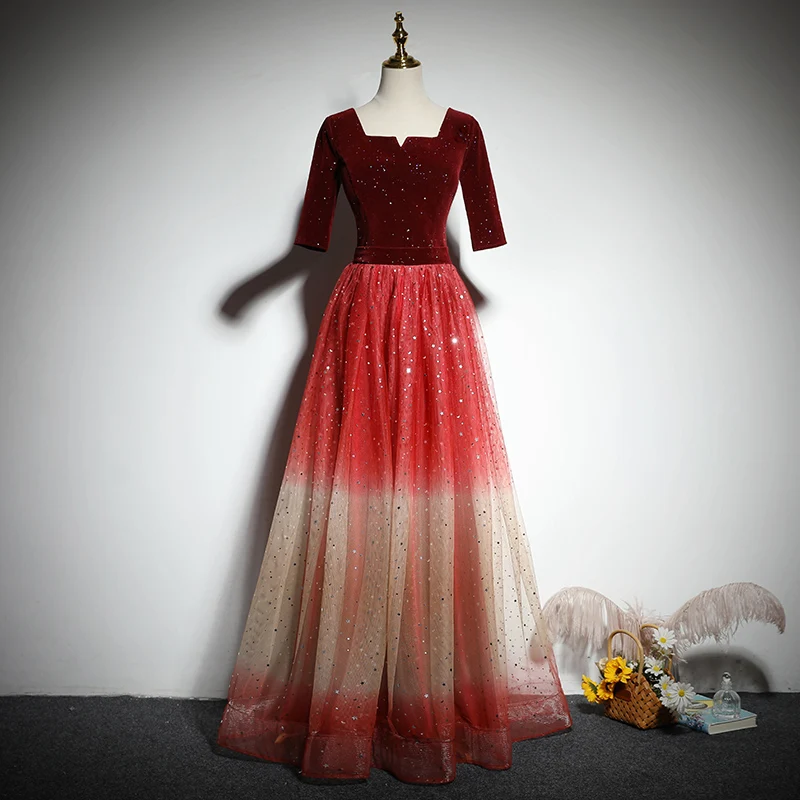 Элегантное Вечернее Платье с квадратным вырезом, простое платье с коротким рукавом, а-силуэт, с блестками, на шнуровке, новинка, вечерние официальные платья в пол для женщин, B1078