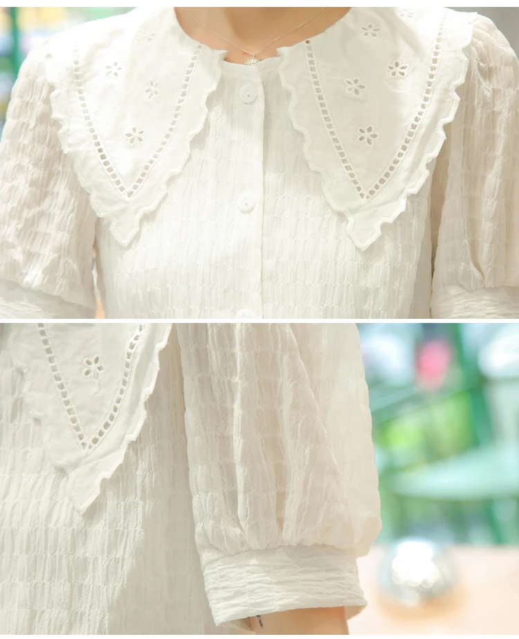 

Purple Chiffon Top blusas mujer de moda 2020 New Summer Women's Blouse Puff Short Sleeve Peter Pan Collar Blouses Shirt 62G