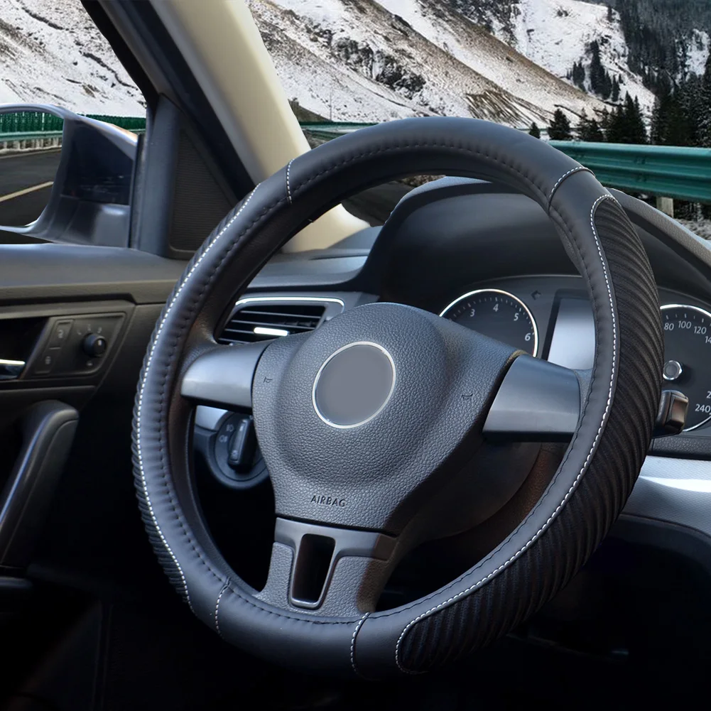 

Easy Installation Warm Universal Fit Breathable Anti-slip Odorless Microfiber Leather Car Decorations Steering Wheel Cover