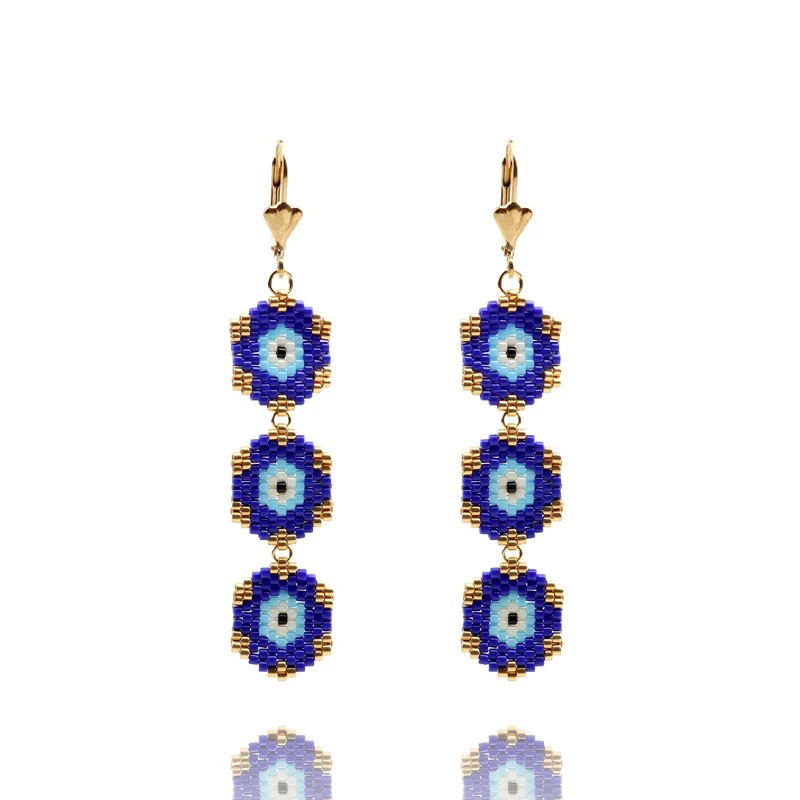 Fairywoo ручной работы бисер сглаза серьги с шариками женские роскошные золотые