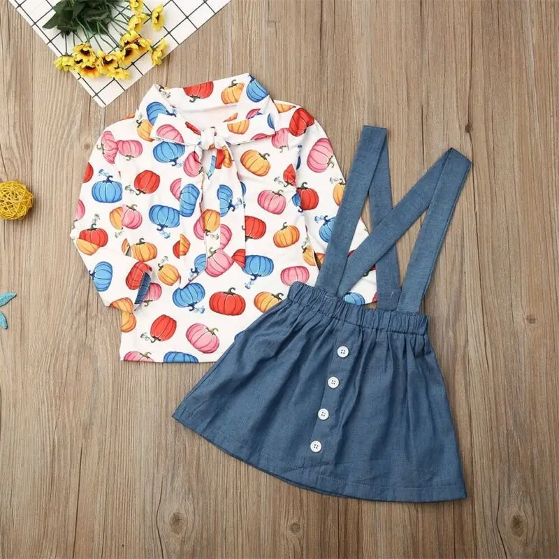 Модная детская одежда с принтом тыквы для маленьких девочек рубашка топ юбка на
