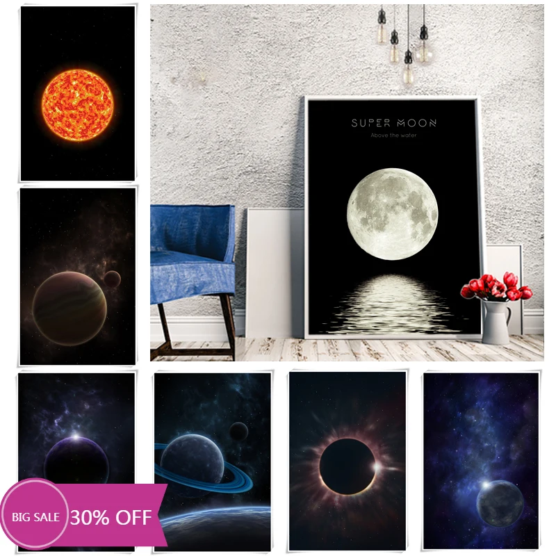 

Christmas Decoration Canvas Painting Poster Anime Cartoon Planet Moon Galaxy Wall Art Decoration Mural Home Decor