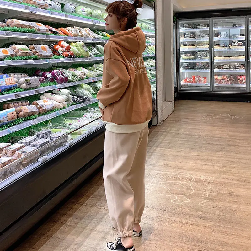 

Oversized Loose Khaki Hoodies Harajuku Streetwear Winter 2021 Women Vintage Fleece Hooded Sweatshirts and Pullovers Fashion Top