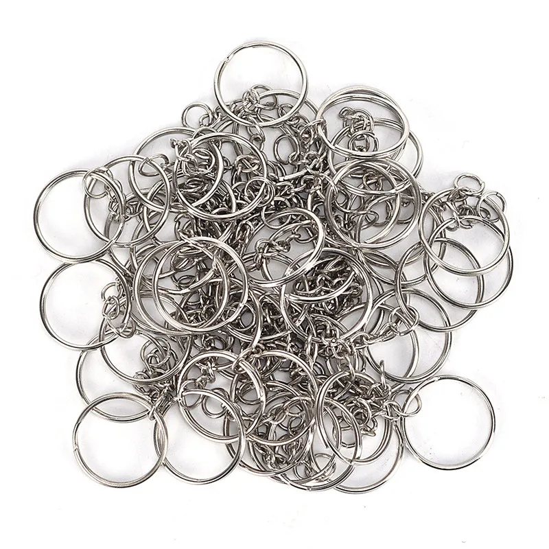 

50Pcs Polished Color Keyring Keychain Split Ring With Short Chain Key Rings Women Men DIY Key Chains Accessorie 30mm