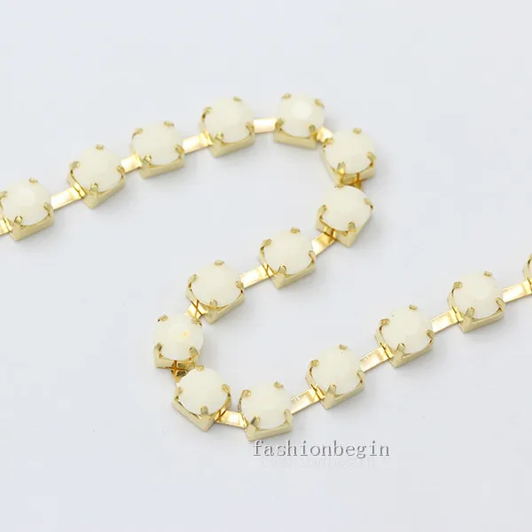pearl white 1 ярд ss28 ss38 цветные акриловые хрустальные стразы отделка чашки коготь латунная цепь пришить клей на обрезку DIY Швейные аксессуары ремесла - Цвет: pearl white