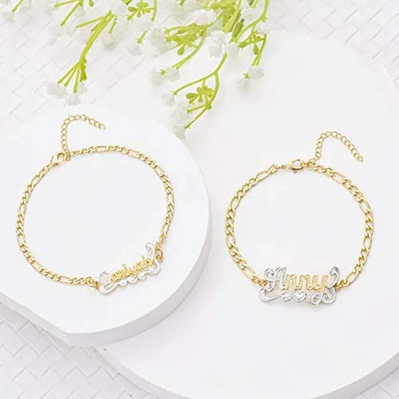 Precio Pulsera De Acero Inoxidable Con Nombre Personalizado, Tobillera De Manualidades Con Letras De Doble Color, Regalo Para Adultos/niños