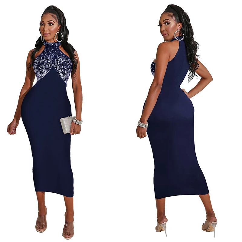 Повседневное лоскутное платье с лямкой на шее женское сексуальное длинное без