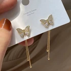 Женские длинные серьги-кисточки в Корейском стиле, милые элегантные серьги-бабочки для Стразы, висячие, геометрической формы, ювелирные изделия, новинка 2021