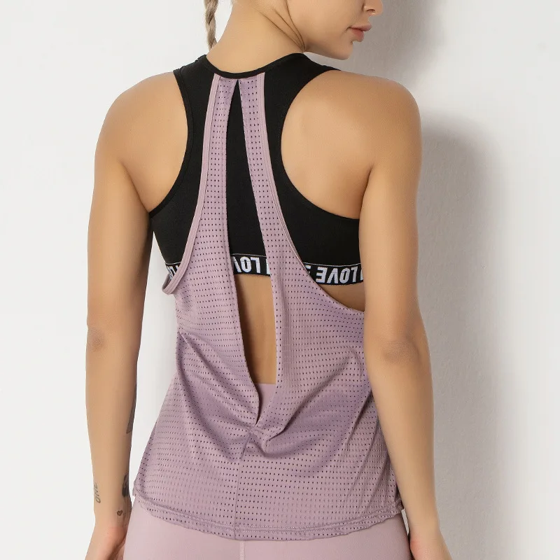

Fake Two Pieces Yoga Shirts for Women 2021 Sleeveless Running Tops Breathable Summer Sportswear Ladies Casual Running Shirts