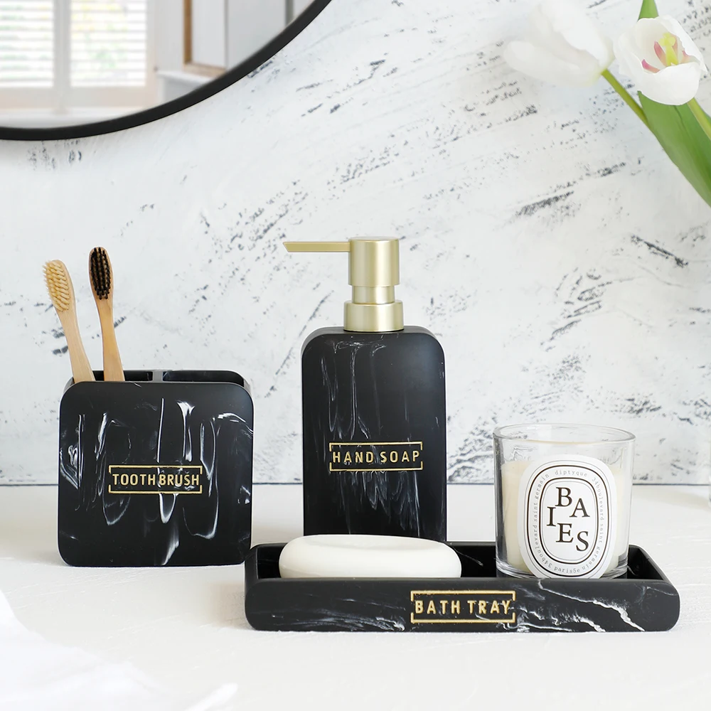 bathroom accessory sets lotion dispenser toothbrush holder tray toilet brush holder marble look counter top restroom decor stuff free global shipping