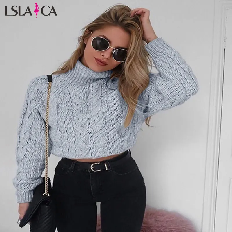 

Knit sweater women Long Sleeve turtleneck Casual Fashion women sweater solid color wild elegant streetwear short sweater women