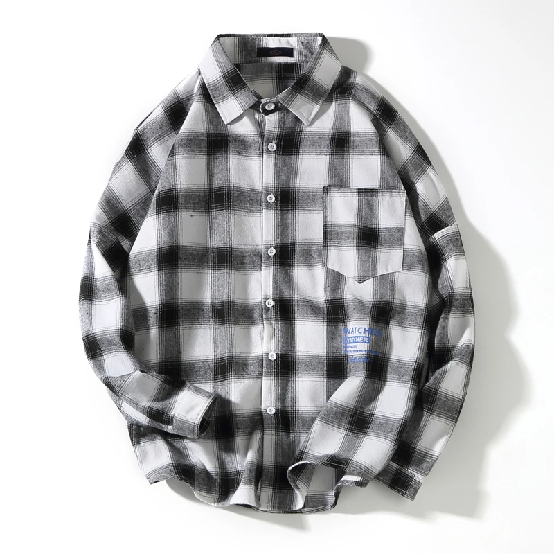 Мужская рубашка в клетку SingleRoad Корейская уличная с длинным рукавом японском