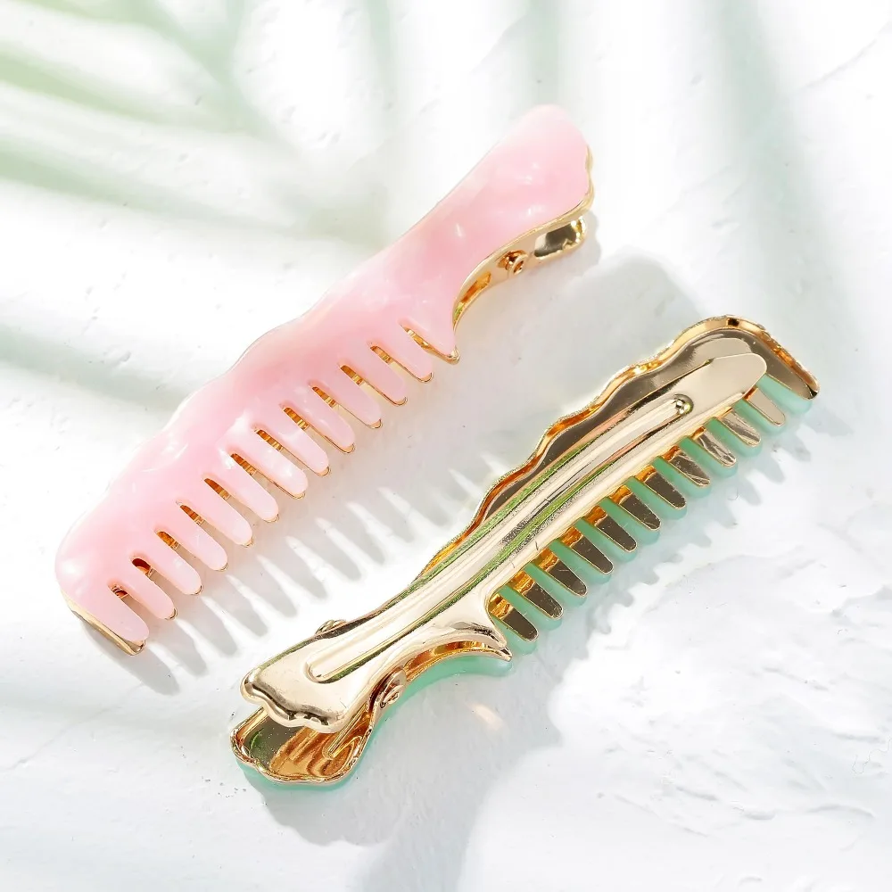 Модная акриловая заколка для волос в форме расчески леопарда золотая