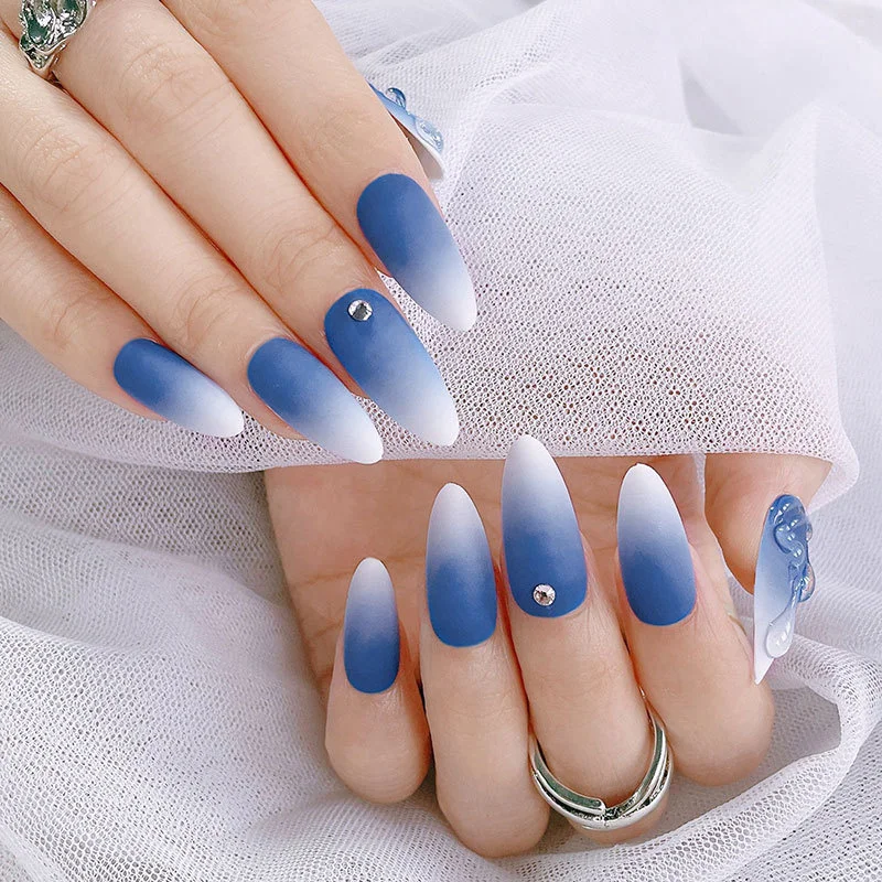 Голубая белая серия капель воды готовая Накладка для дизайна ногтей набор
