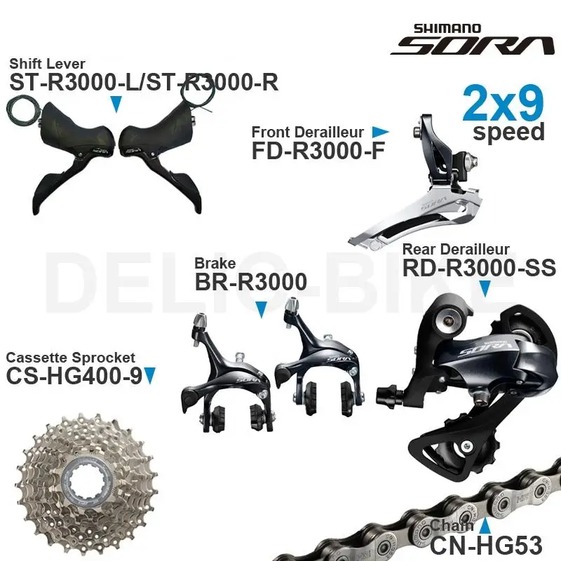 SHIMANO SORA R3000 2x 9-скоростной групсет с переключателем передач кассета переднего
