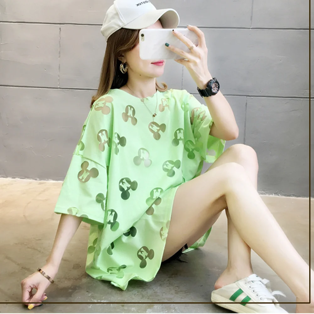 Женская свободная футболка Disney Mickey Mouse черная или белая Повседневная с вырезами