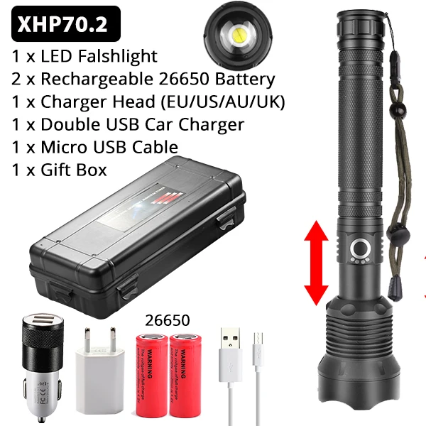 XHP90 самый мощный светодиодный вспышка светильник USB Перезаряжаемые фонарь XHP50 XHP70 ручной фонарь 26650 18650 Батарея флэш-светильник - Испускаемый цвет: Package E