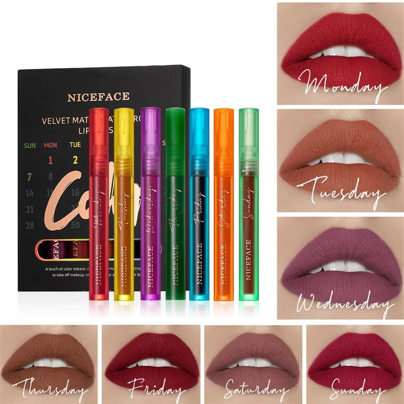 

7 Pcs/Set Lip Glaze Velvet Matte Lip Gloss Nature Long Lasting Non-stick Cup Lipstick Easy To Wear Sexy Lip Makeup Lady Cosmetic