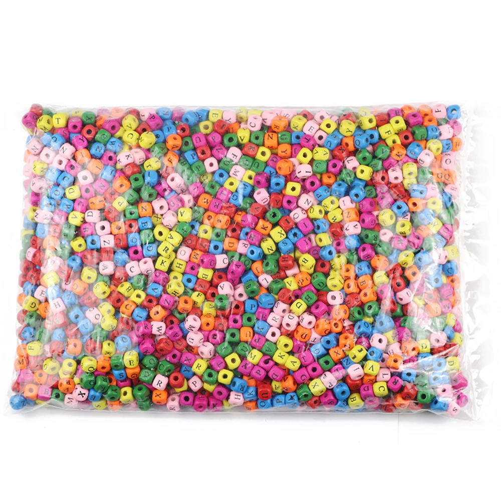JHNBY 100 шт, смешанные цвета, экологически чистый АБС-пластик письмо площадь краситель дерева Beadding 8/10 мм свободные бусины для изготовления ювелирных изделий Цепочки и ожерелья& Браслеты рукоделие своими руками